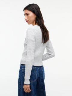 Cable Knit Scalloped Trim Slim Cardigan — Grey 4