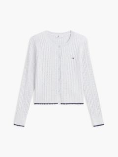 Cable Knit Scalloped Trim Slim Cardigan — Grey 5
