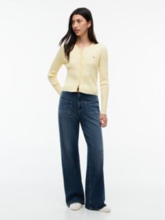 Cable Knit Scalloped Trim Slim Cardigan — Yellow 2