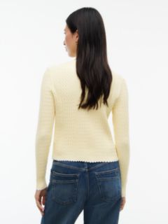 Cable Knit Scalloped Trim Slim Cardigan — Yellow 4