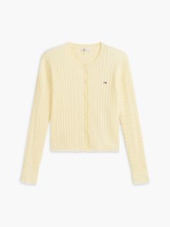 Cable Knit Scalloped Trim Slim Cardigan — Yellow 5
