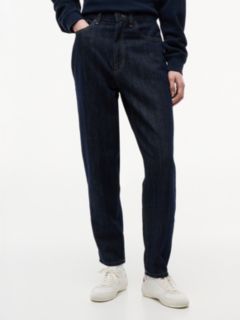 Mom High Rise Tapered Jeans With Linen — Blue 2