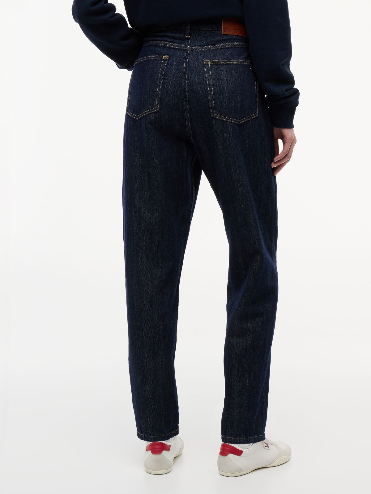 Mom High Rise Tapered Jeans With Linen — Blue