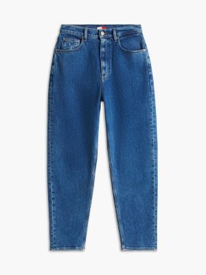 blau tapered mom-jeans mit ultrahohem bund für damen - tommy jeans