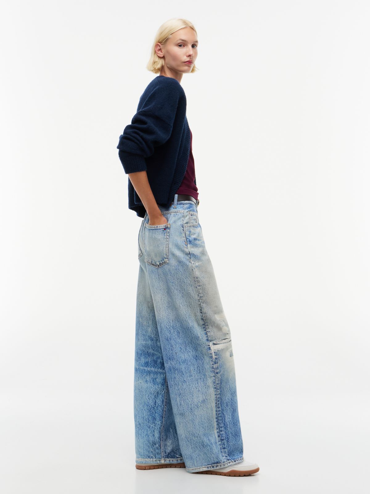 Charlie Mid Rise Loose Distressed Jeans — Blue
