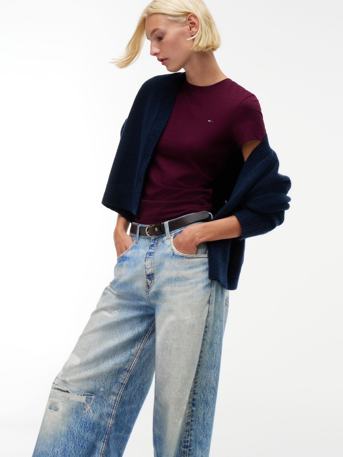 Charlie Mid Rise Loose Distressed Jeans — Blue