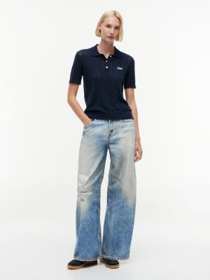 denim distressed mid rise loose wide leg jeans for women tommy jeans