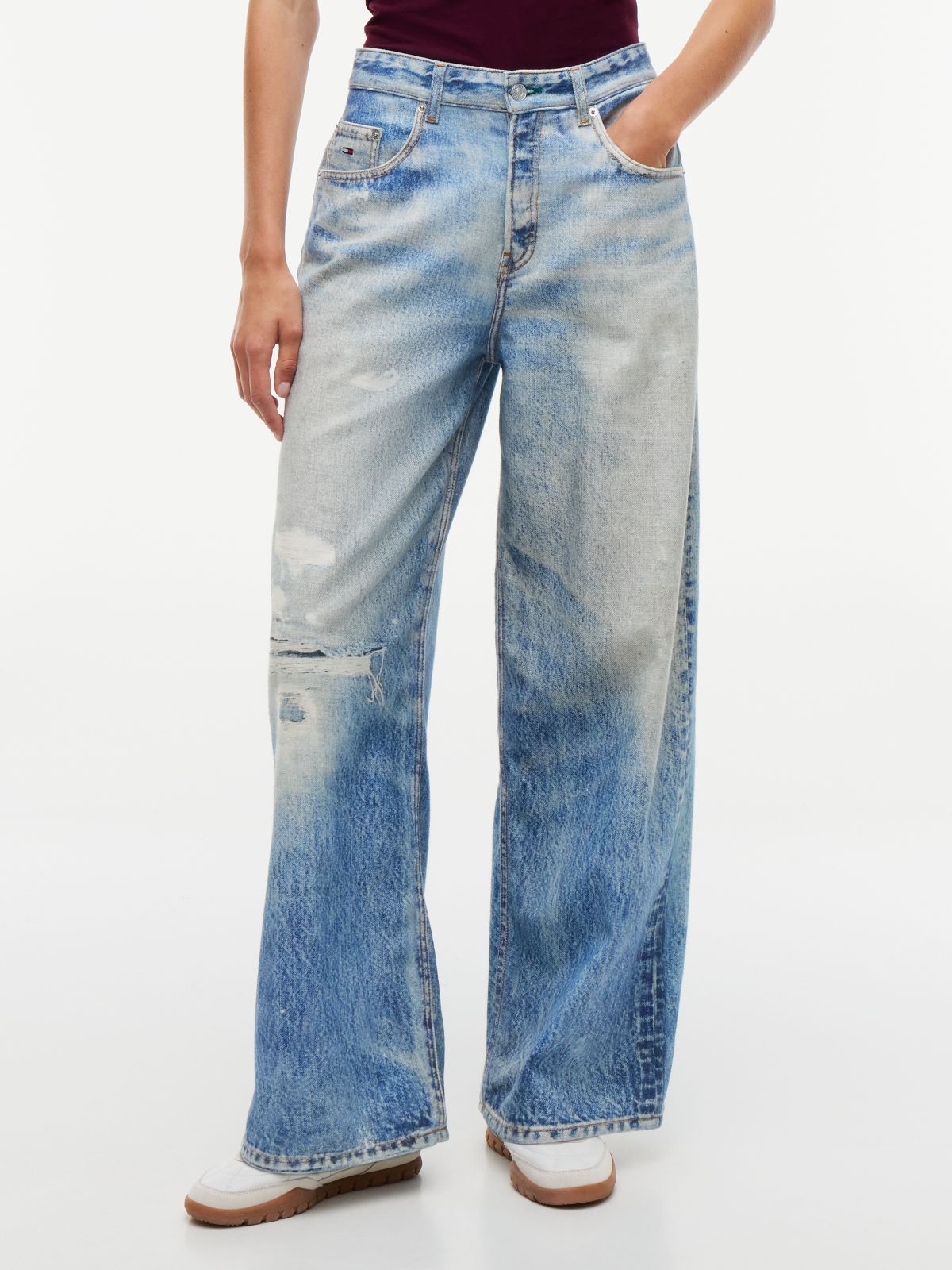 Charlie Mid Rise Loose Distressed Jeans — Blue
