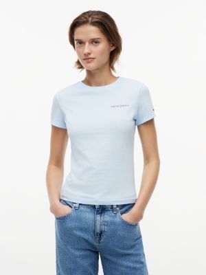 t-shirt slim en jersey à logo blue pour femmes tommy jeans