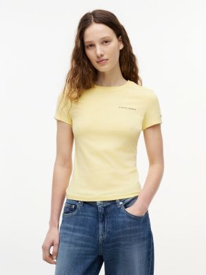 yellow t-shirt z dżerseju o wąskim kroju z logo dla kobiety - tommy jeans