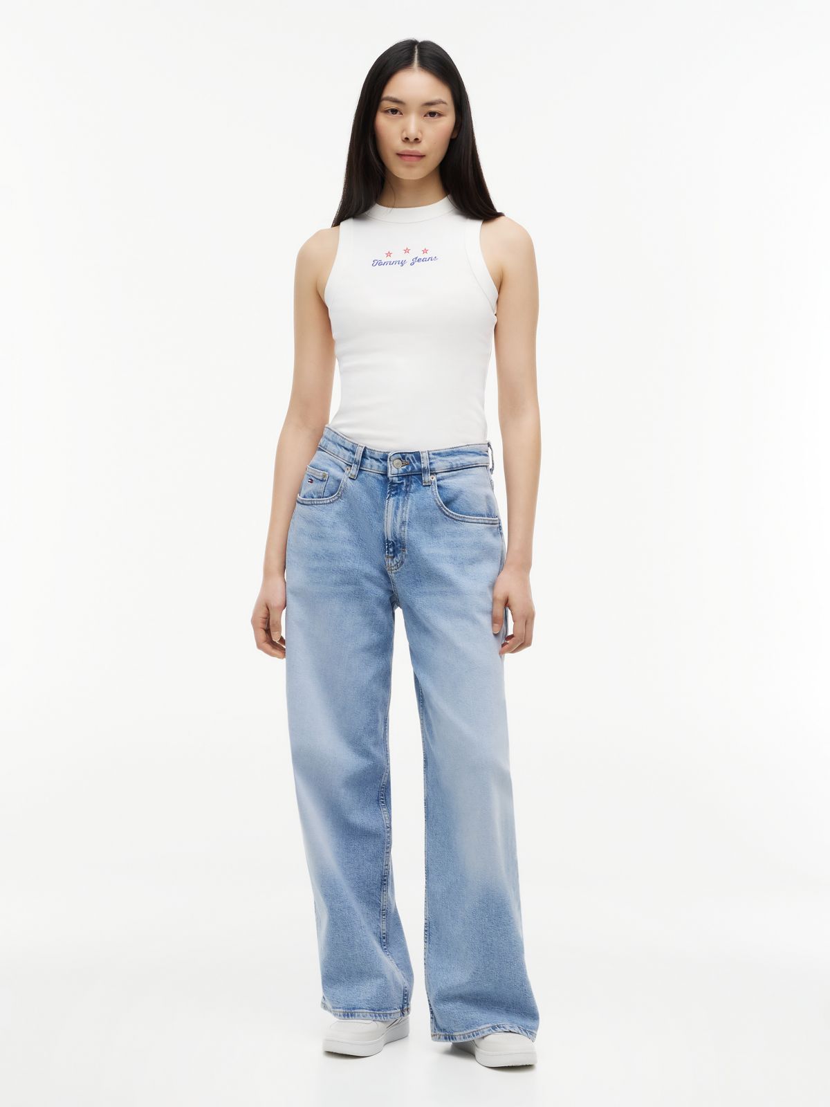 Logo Ribbed Slim Tank Top — White