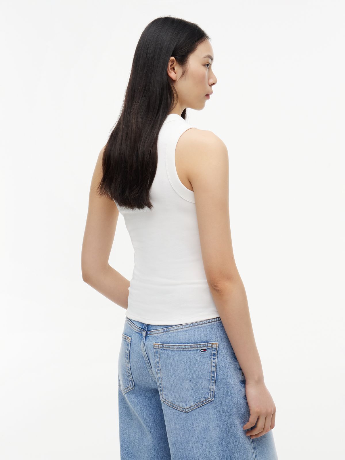 Logo Ribbed Slim Tank Top — White