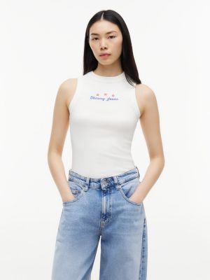 white logo ribbed slim tank top for women tommy jeans