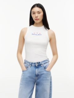 Logo Ribbed Slim Tank Top — White 1
