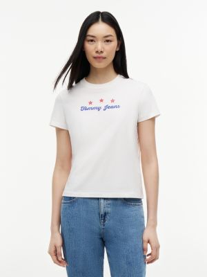 white back logo graphic crew neck t-shirt for women tommy jeans
