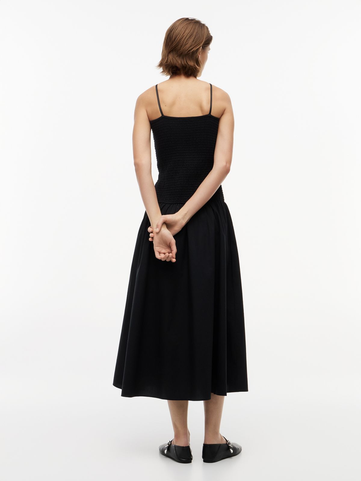 Smock Strap Maxi Fit And Flare Dress — Black