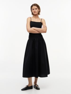 black smock strap maxi fit and flare dress for women tommy jeans