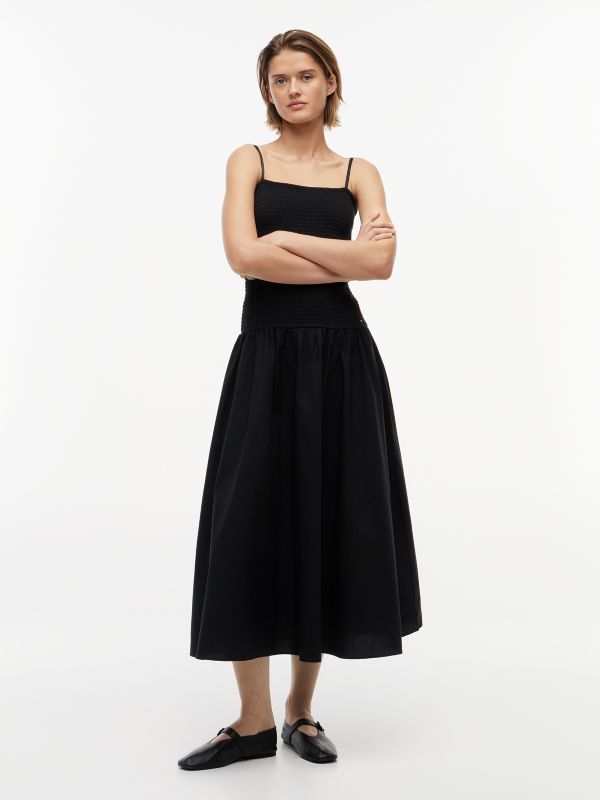 Smock Strap Maxi Fit And Flare Dress — Black