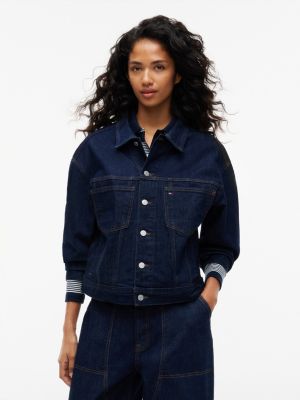 blue slim denim trucker jacket for women tommy jeans