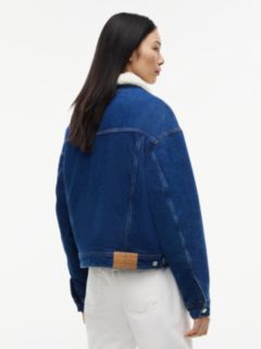 Teddy Collar Slim Denim Trucker Jacket — Blue 4