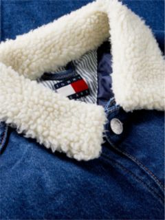 Teddy Collar Slim Denim Trucker Jacket — Blue 6