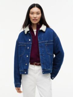 Teddy Collar Slim Denim Trucker Jacket — Blue 1