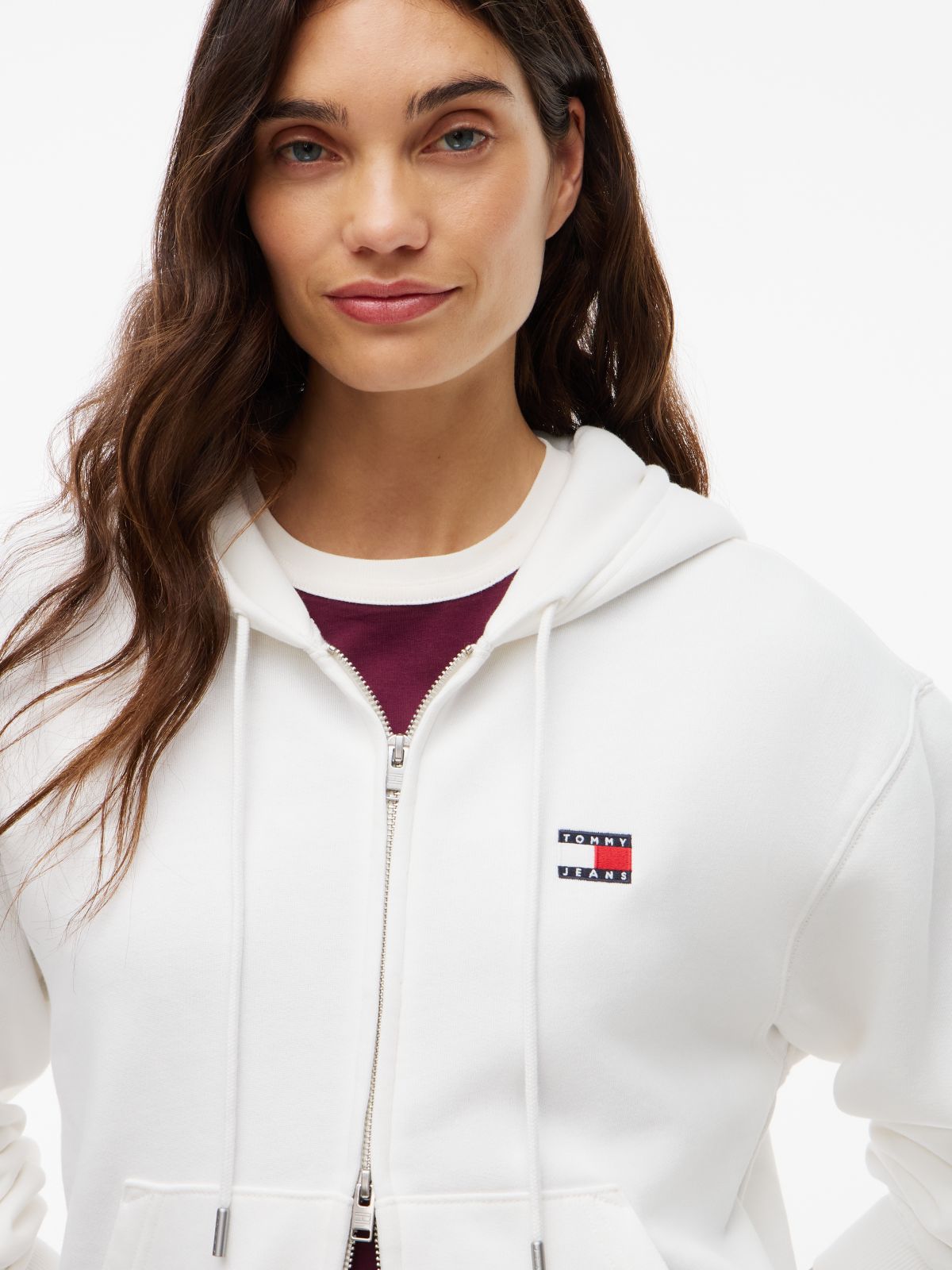 Tommy Badge Boxy Zip-Thru Hoody — White