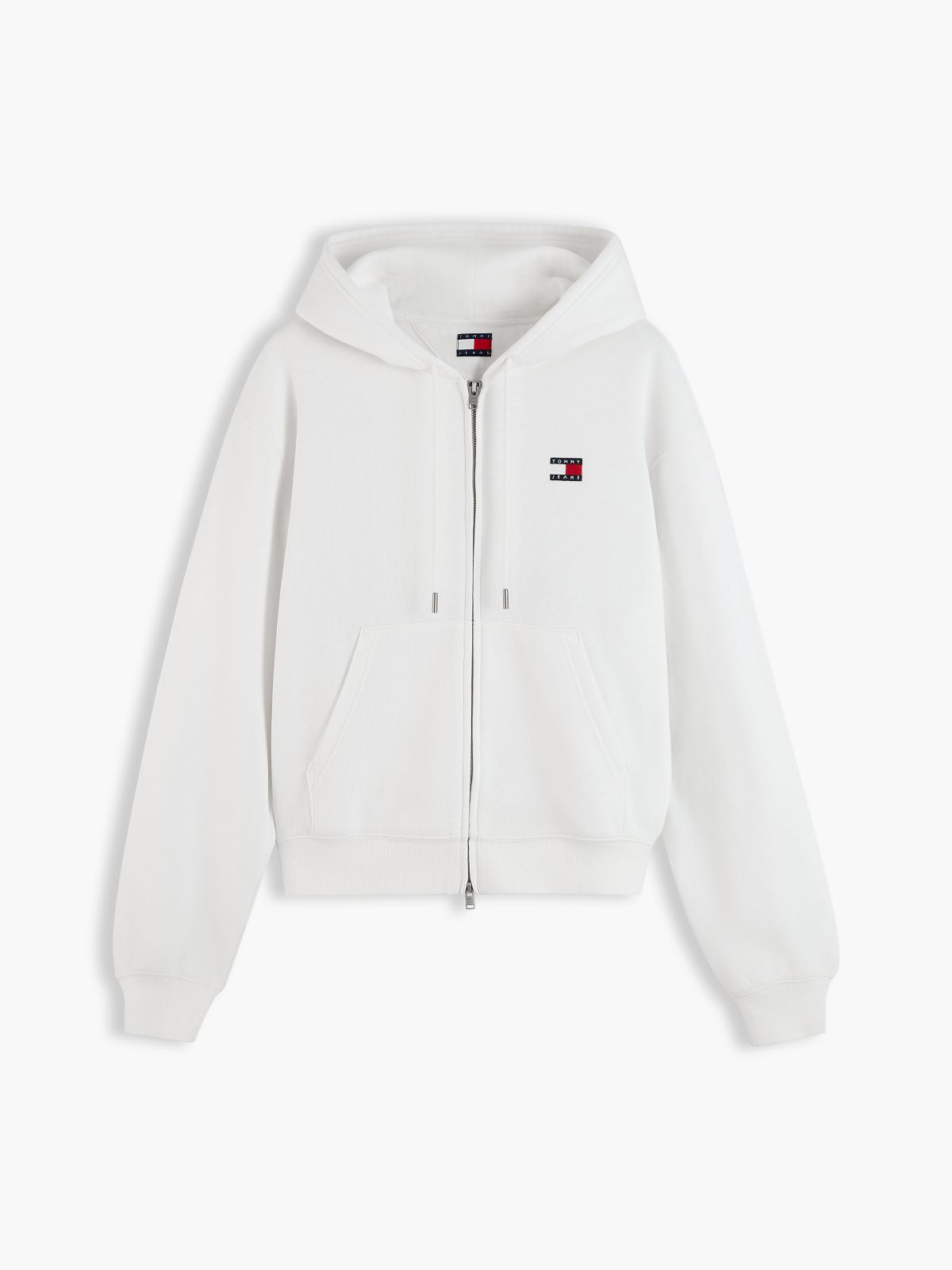 Tommy Badge Boxy Zip-Thru Hoody — White