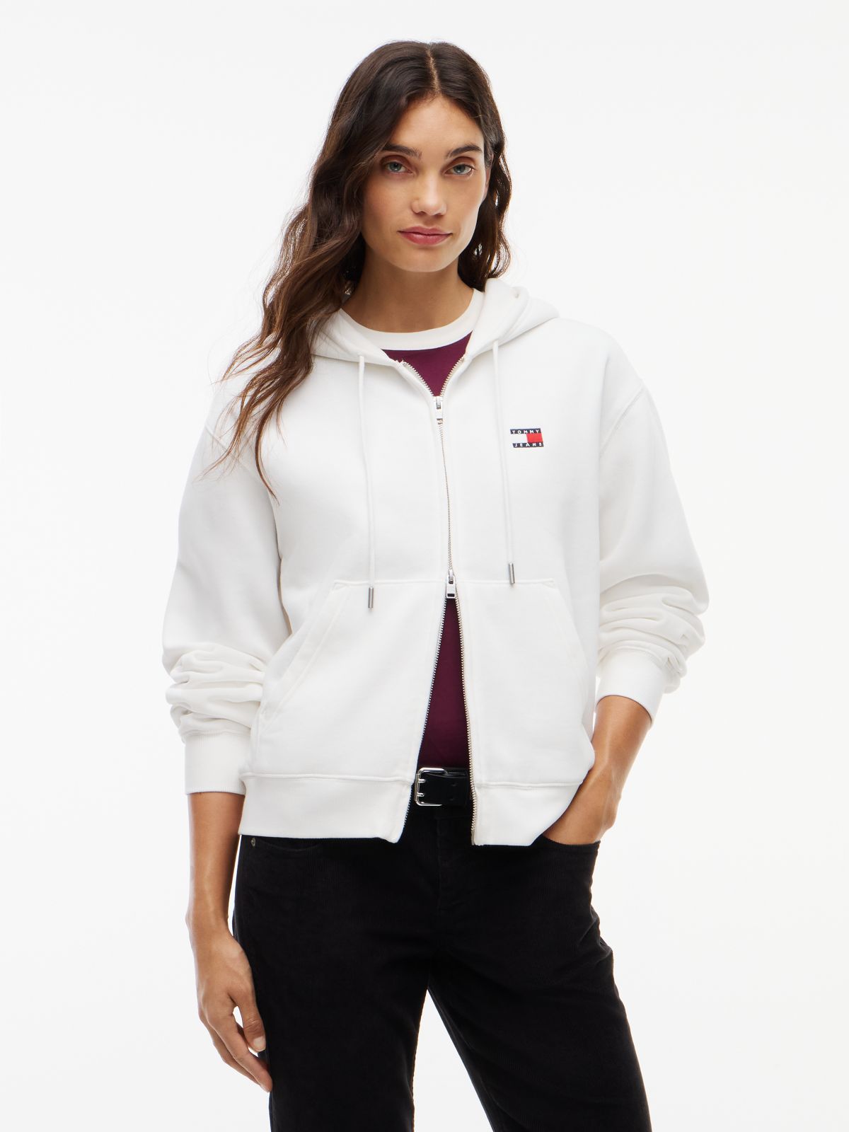 Tommy Badge Boxy Zip-Thru Hoody — White