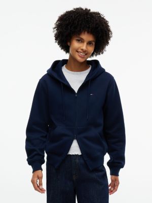 blue flag embroidery fleece zip-thru hoody for women tommy jeans
