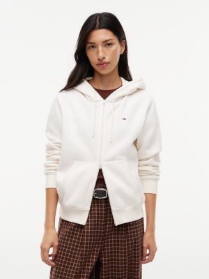 white flag embroidery fleece zip-thru hoody for women tommy jeans