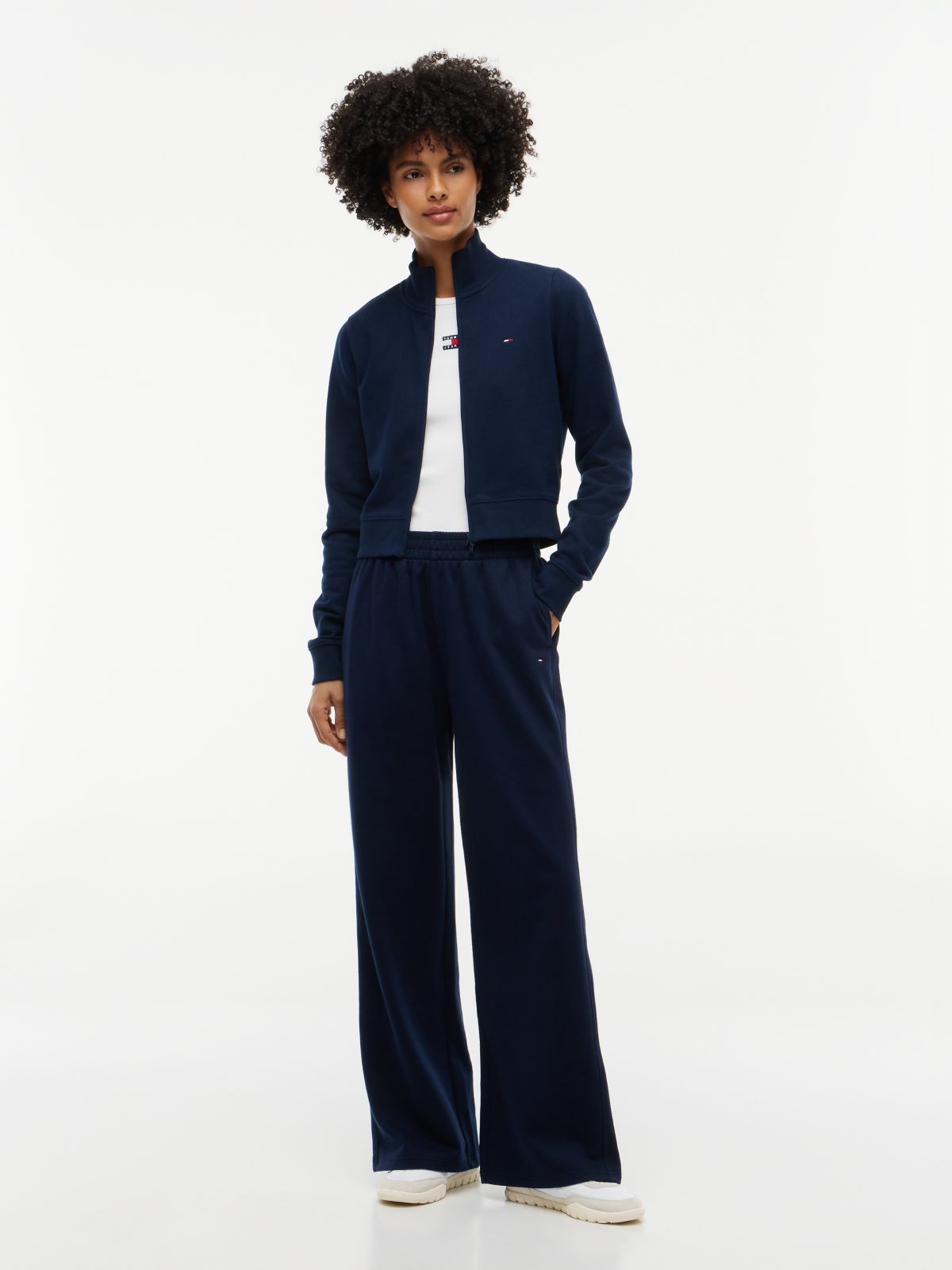 Funnel Neck Fitted Zip-Thru Sweatshirt — Blue