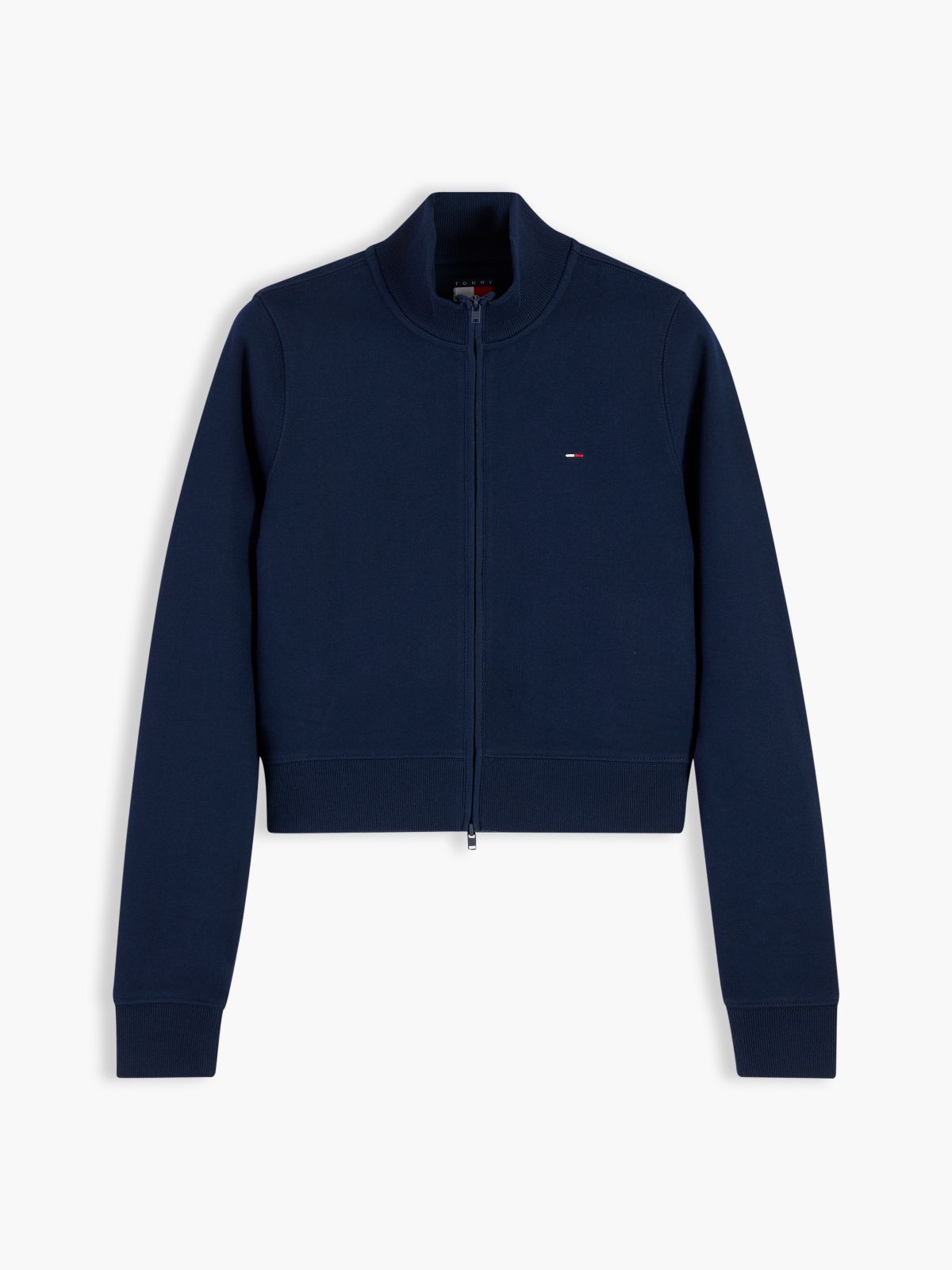 Funnel Neck Fitted Zip-Thru Sweatshirt — Blue