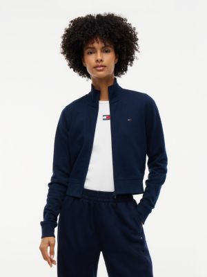 blue funnel neck fitted zip-thru sweatshirt for women tommy jeans