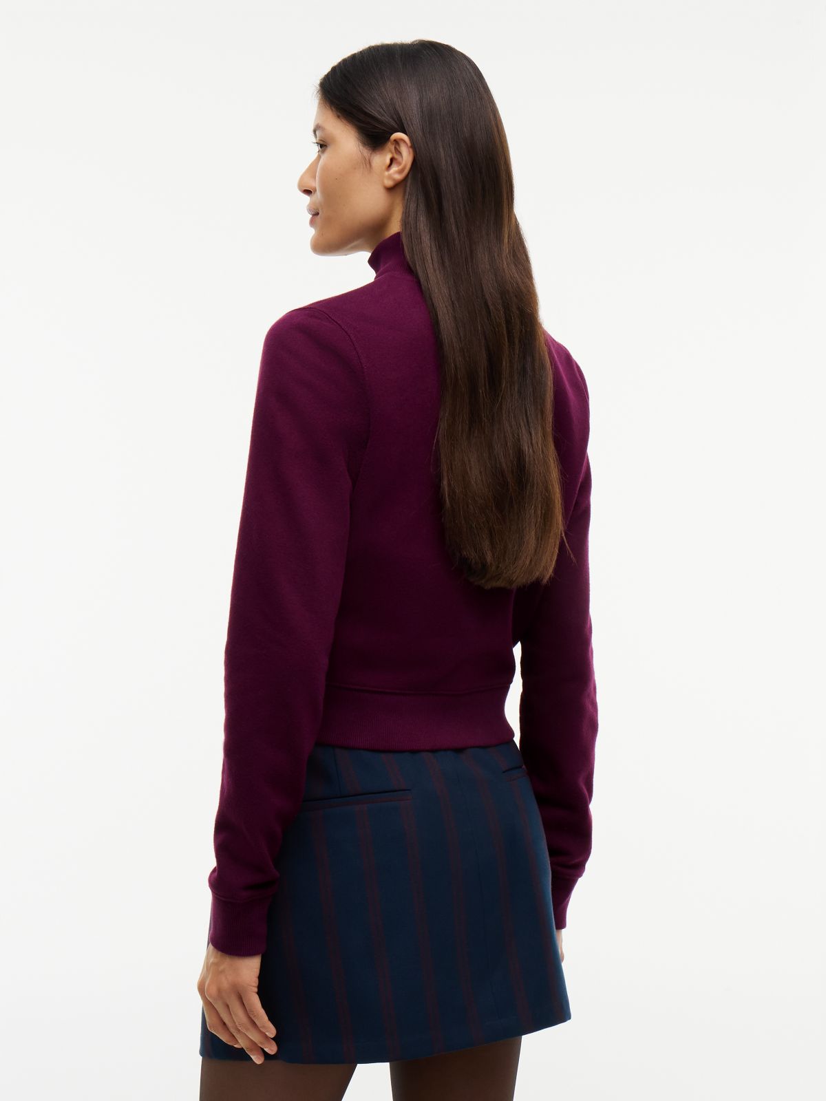 Funnel Neck Fitted Zip-Thru Sweatshirt — Purple