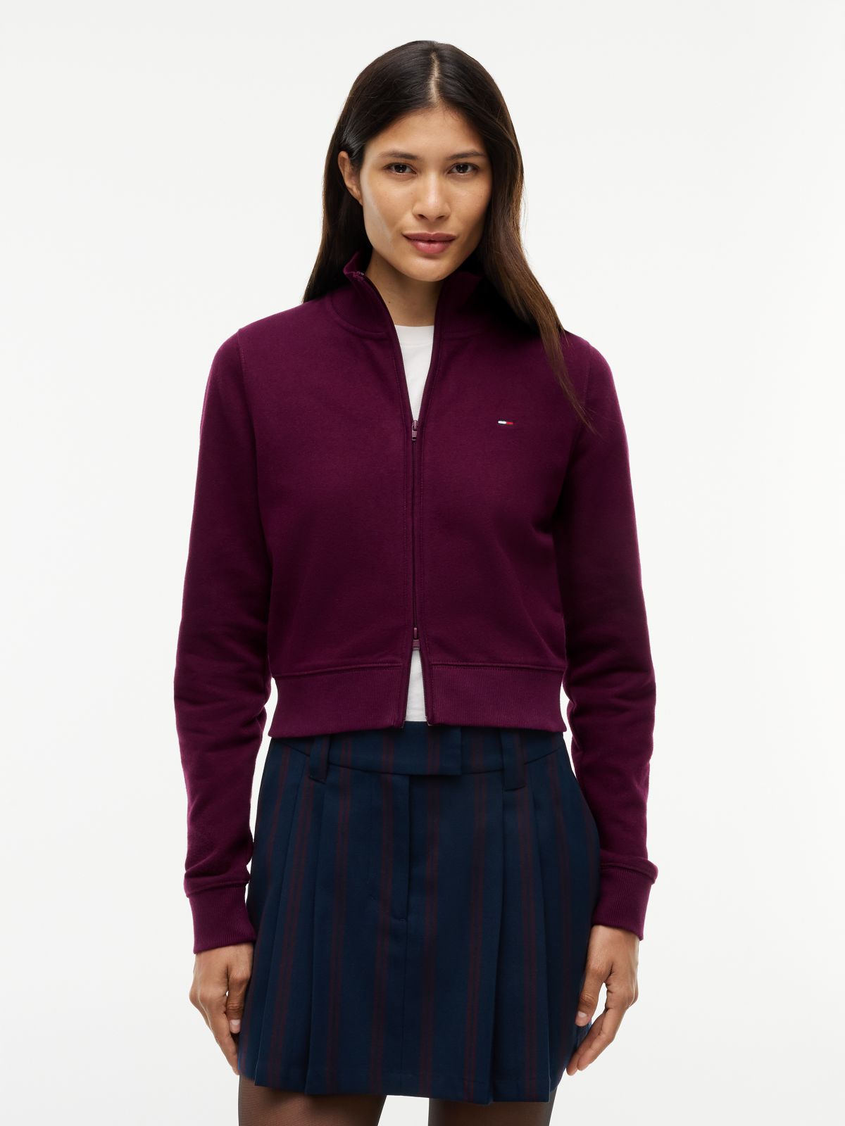 Funnel Neck Fitted Zip-Thru Sweatshirt — Purple