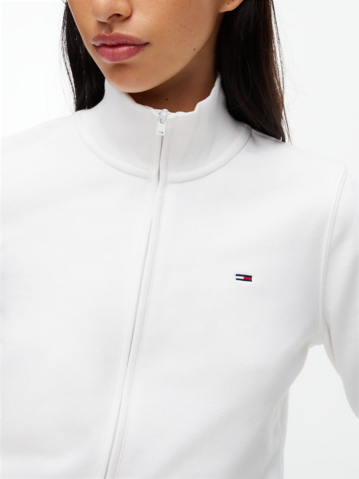 Funnel Neck Fitted Zip-Thru Sweatshirt — White