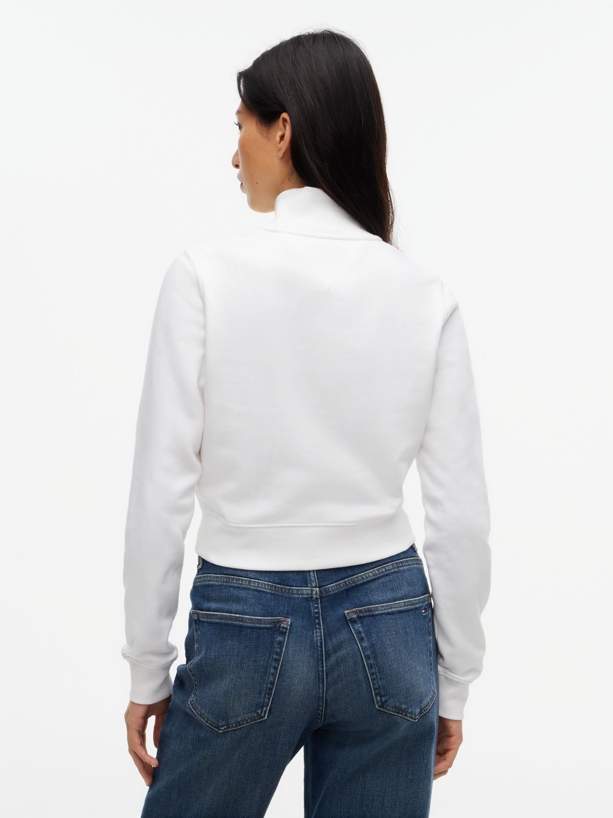 Funnel Neck Fitted Zip-Thru Sweatshirt — White
