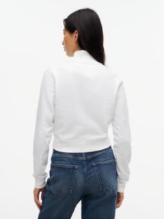 Funnel Neck Fitted Zip-Thru Sweatshirt — White 4