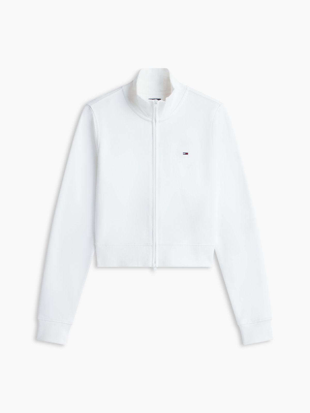 Funnel Neck Fitted Zip-Thru Sweatshirt — White