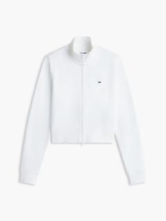 Funnel Neck Fitted Zip-Thru Sweatshirt — White 5