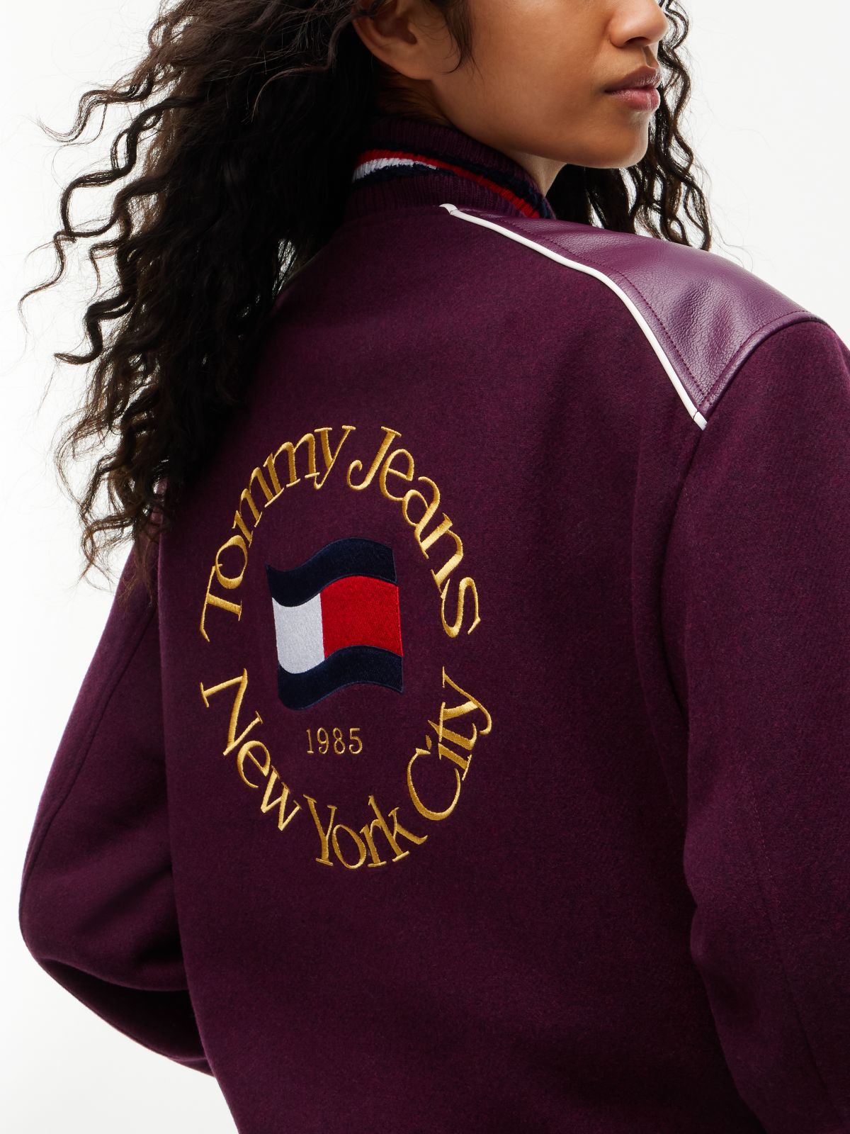 Global Stripe Multi Logo Varsity Jacket — Purple