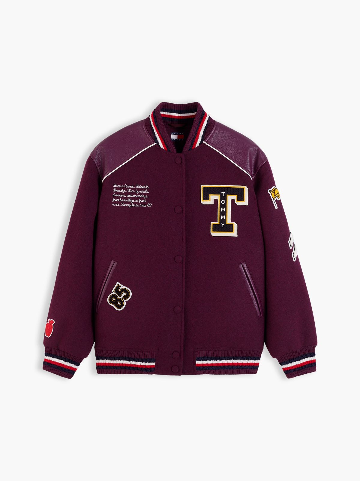 Global Stripe Multi Logo Varsity Jacket — Purple