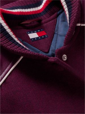 purple global stripe multi logo varsity jacket for women tommy jeans