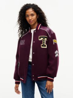 Global Stripe Multi Logo Varsity Jacket — Purple 1