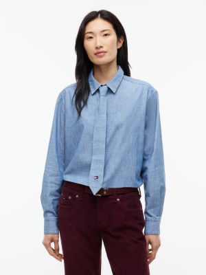denim chambray tie shirt for women tommy jeans