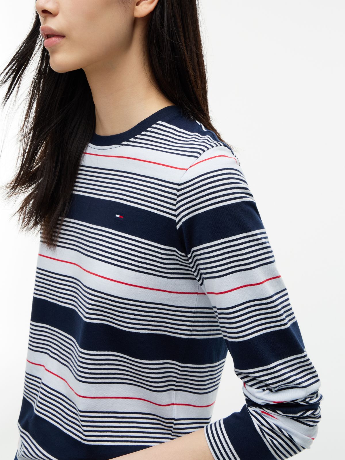 Flag Embroidery Jersey Long Sleeve T-Shirt — Blue