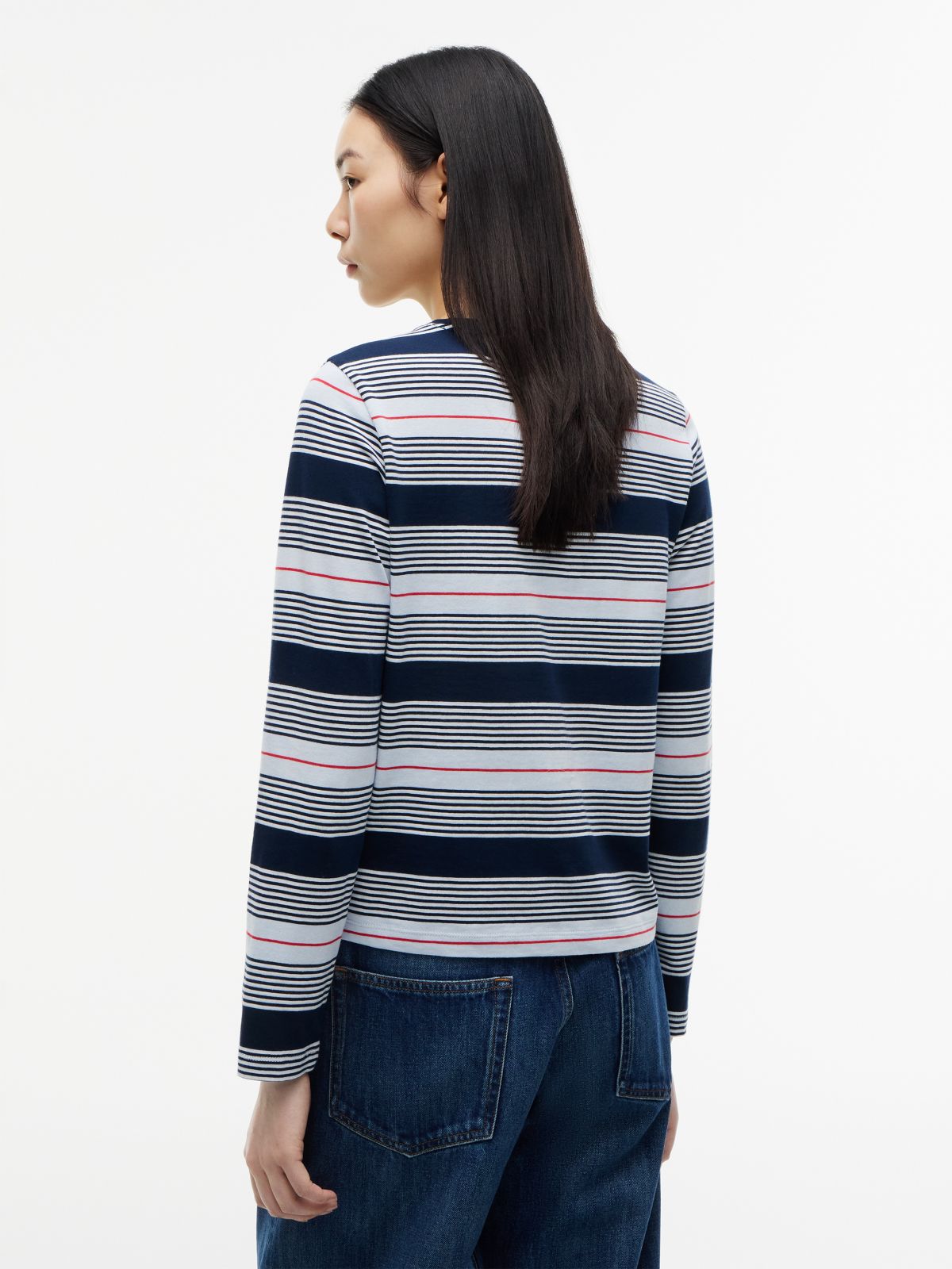 Flag Embroidery Jersey Long Sleeve T-Shirt — Blue