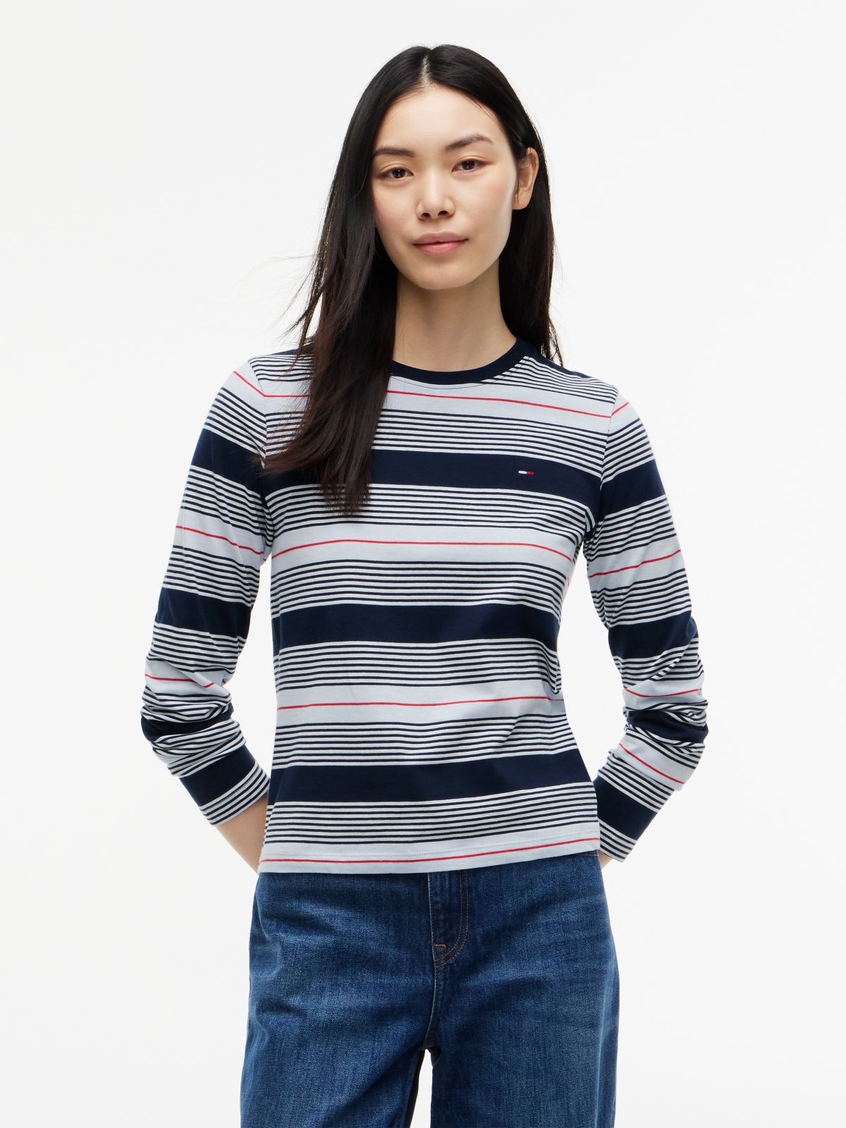 Flag Embroidery Jersey Long Sleeve T-Shirt — Blue
