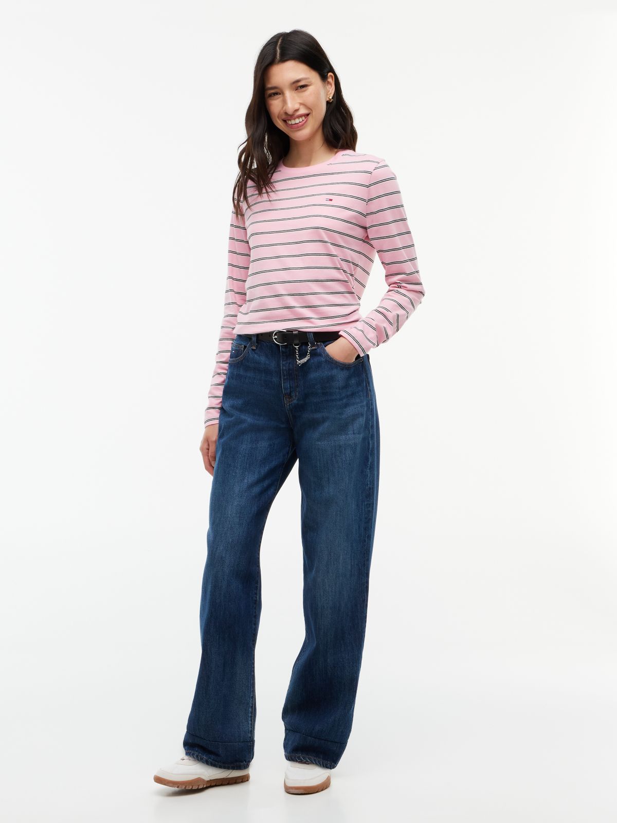 Flag Embroidery Jersey Long Sleeve T-Shirt — Pink